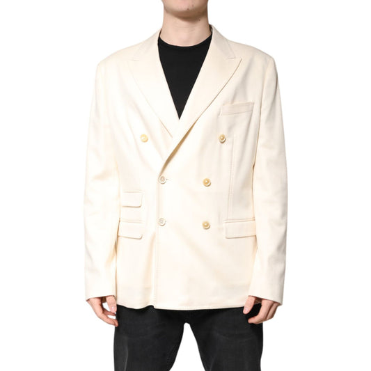Dolce & Gabbana Beige Cashmere Double Breasted Coat Blazer JKT41399-56