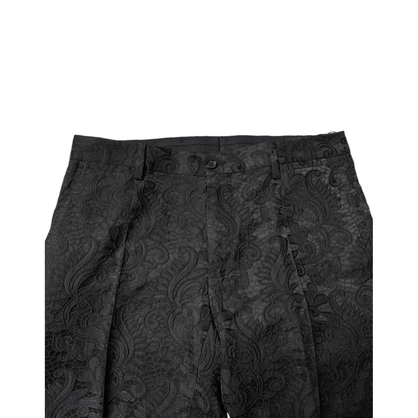 Dolce & Gabbana Black Floral Jacquard Mid Waist Dress Pants