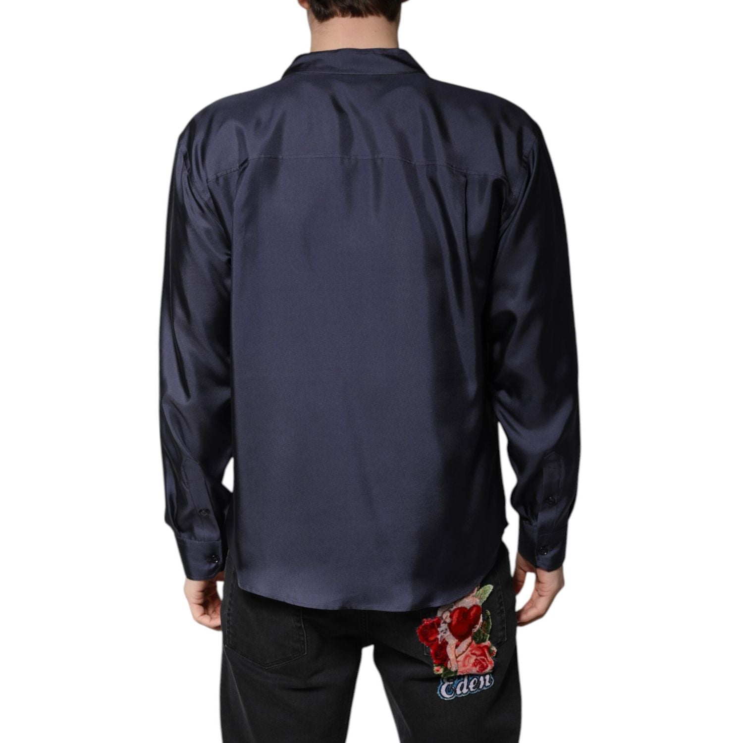 Dolce & Gabbana Dark Blue Silk Double Breasted Shirt