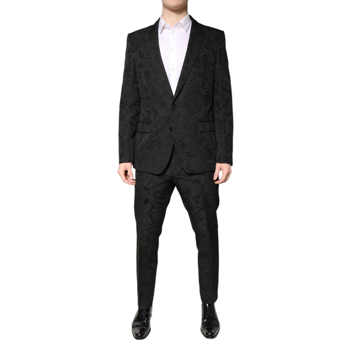 Dolce & Gabbana Black Polyester Floral Jacquard 2 Piece Suit