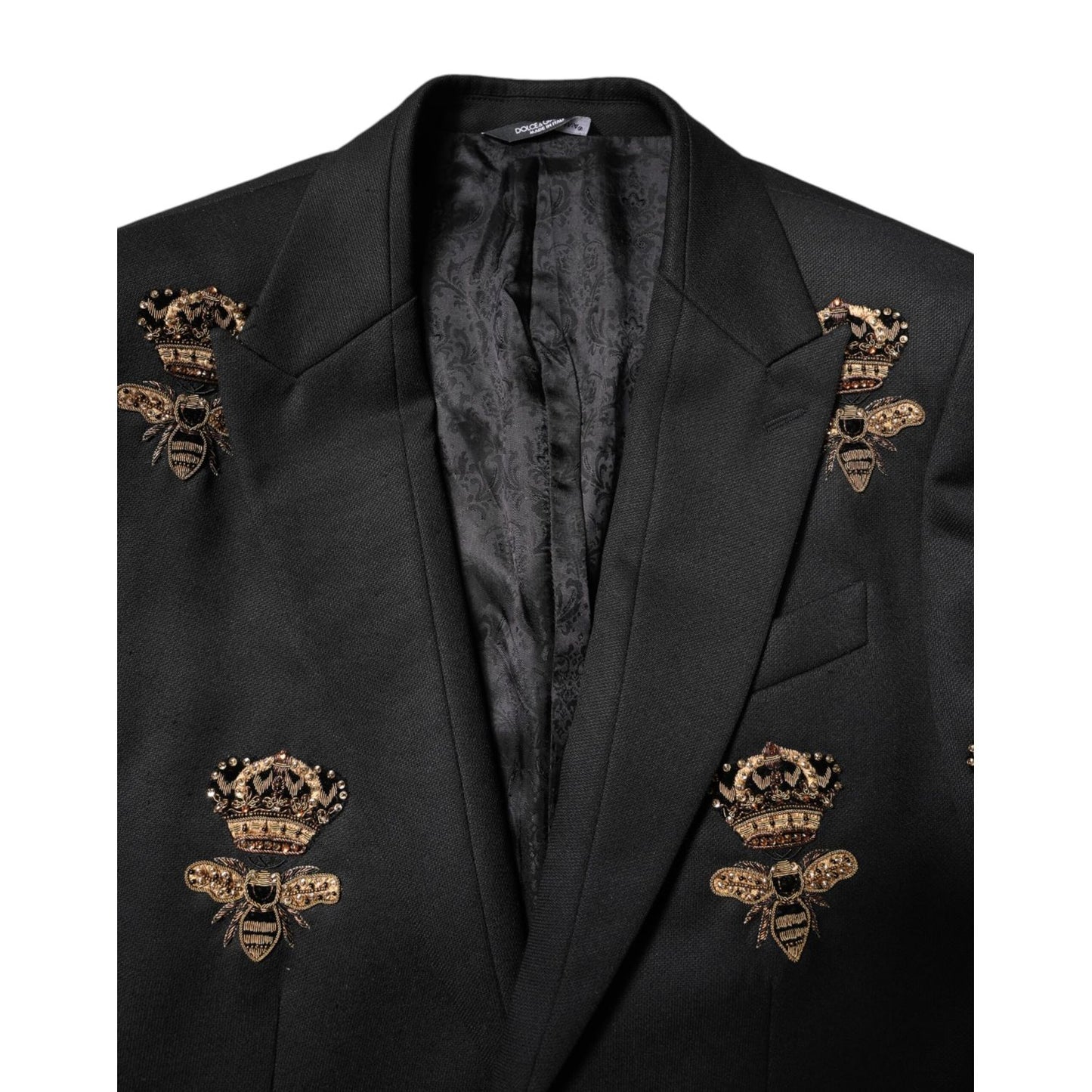 Dolce & Gabbana Black Bee Crown Embroidery 2 Piece Suit