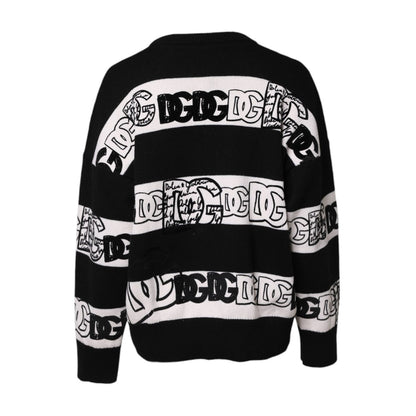 Dolce & Gabbana Black White Logo Print Wool Pullover Sweater