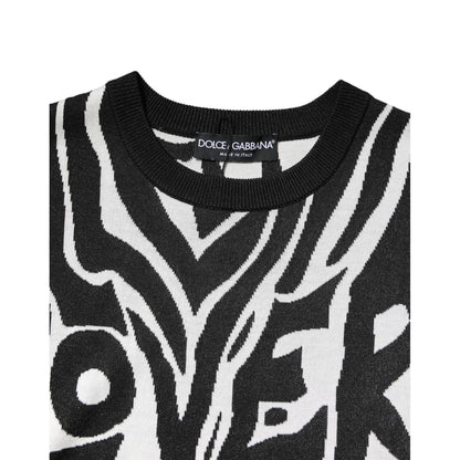 Dolce & Gabbana Black White Print Women Pullover Sweater
