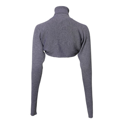 Dolce & Gabbana Gray Wool Knit Turtleneck Cropped Top Sweater
