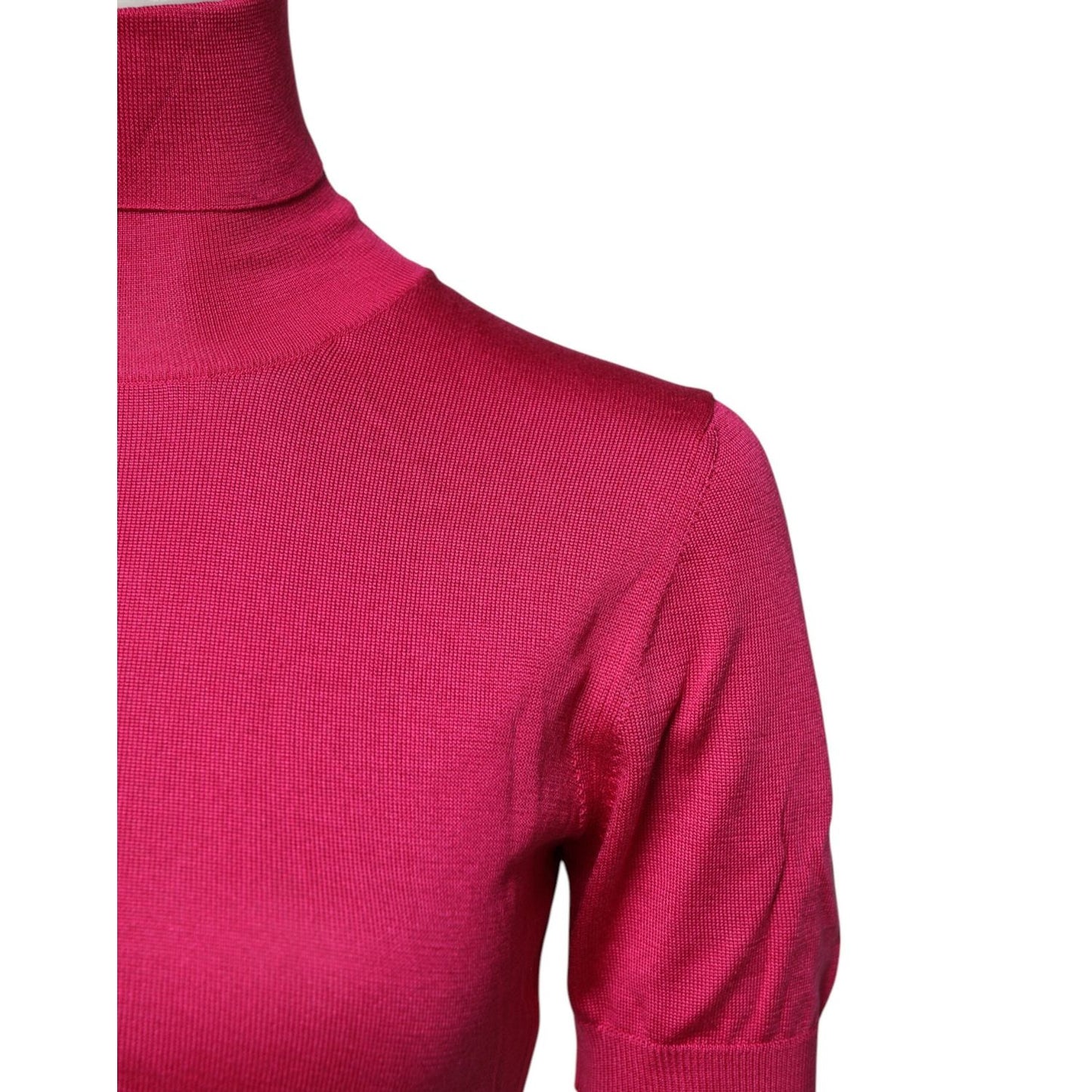 Dolce & Gabbana Pink Silk Knitted Turtleneck Cropped Top TSH878507-38