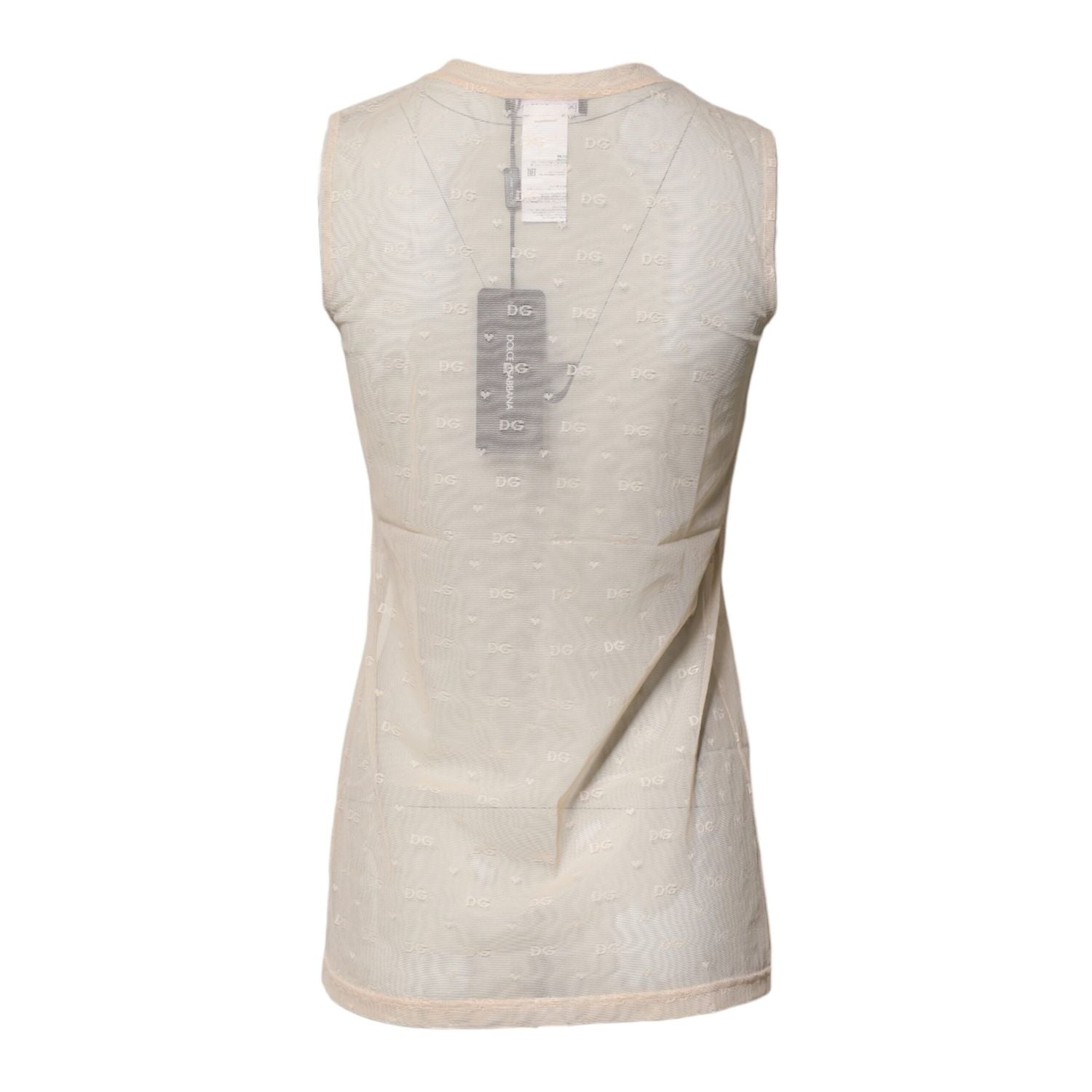 Dolce & Gabbana Ivory Nylon Logo See Through Sleeveless Tank Top