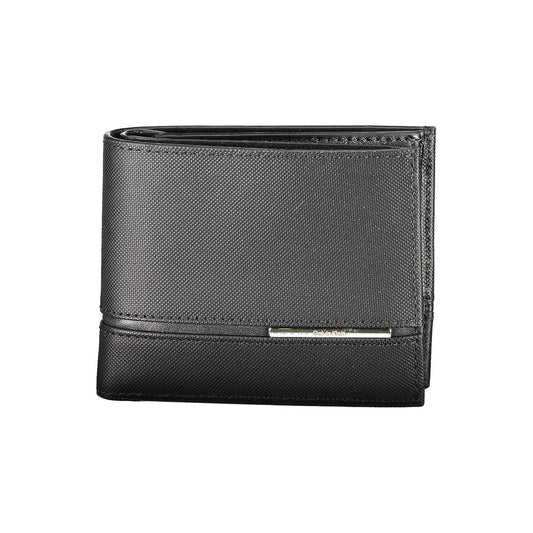Calvin Klein black leather men's wallet with RFID protection and multiple compartments for cash and cards, elegant and modern accessory.