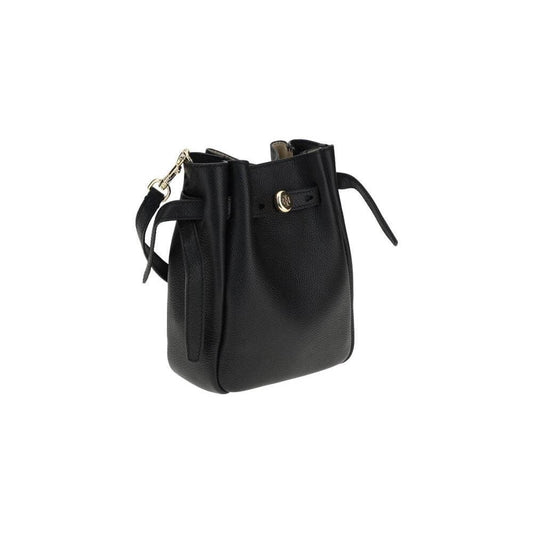 Elegant Tory Burch Romy Smartphone Shoulder Case in black leather with adjustable strap, featuring a stylish thin belt design.