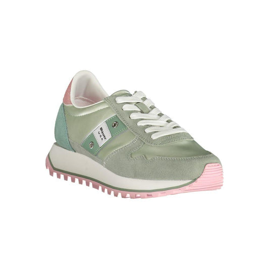 Blauer green polyester women's sneaker with pink accents, featuring a lightweight design and removable footbed for comfort and style.