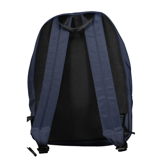 Back view of Tommy Hilfiger blue polyester backpack with adjustable straps and contrasting details.