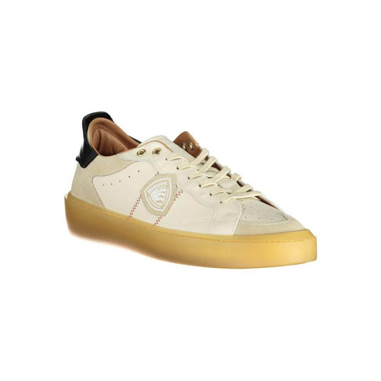 Blauer White Leather Men Sneaker with Contrasting Details and Iconic Logo, Casual and Stylish Footwear with Removable Insole