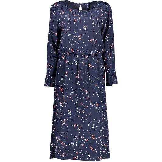 Gant Blue Viscose Women's Dress with floral print, long sleeves, round neck, and elastic waistband, perfect for any season.