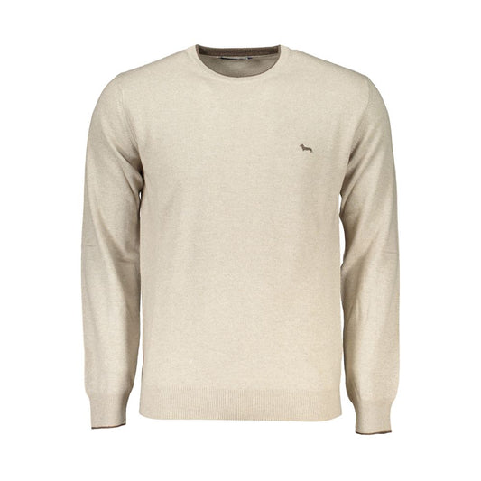 Harmont & Blaine beige crew neck luxury sweater with embroidery, featuring contrast details and signature logo, made with premium materials.
