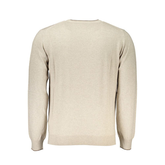 Harmont & Blaine beige crew neck luxury sweater with embroidery, featuring contrast details, back view for sophistication and style.