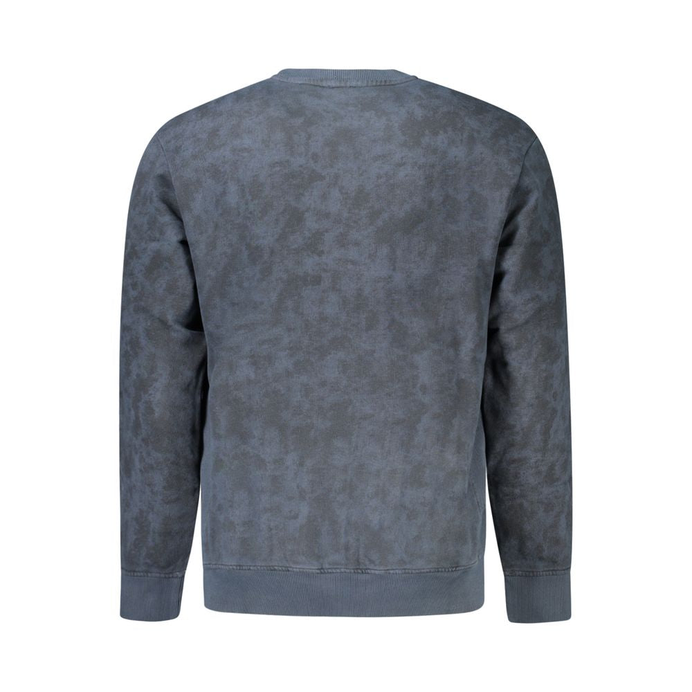 Hugo Boss Blue Cotton Men Sweater back view with luxury design and embroidery, showcasing premium quality in a timeless blue tone.