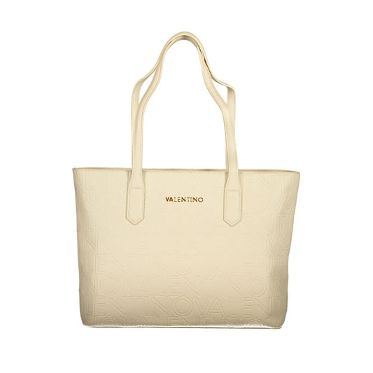 Mario Valentino Beige Polyethylene Handbag with 2 handles and internal pockets, featuring zip closure and logo, contrasting details.