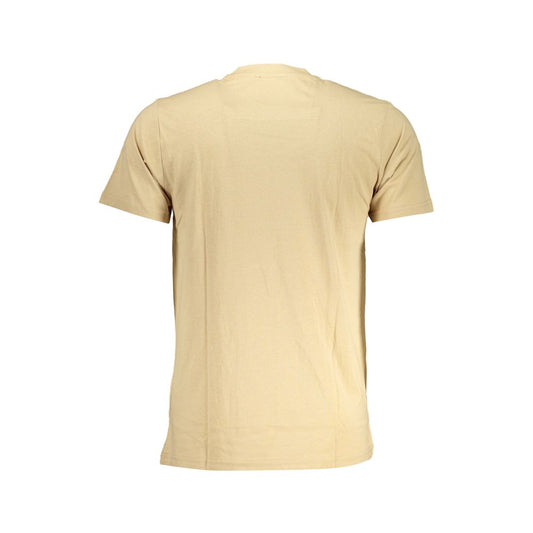 Back view of Cavalli Class beige cotton short-sleeved crew neck T-shirt with logo print