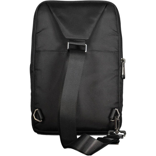 Piquadro Black Recycled Polyethylene Men Shoulder Bag with single strap and zippered compartments, eco-friendly and stylish design.
