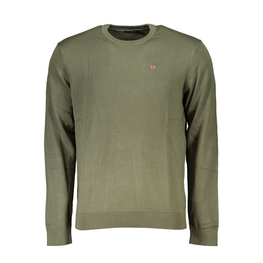 Napapijri green cotton men’s sweater with long sleeves, crewneck design, and signature embroidery, perfect for stylish trendsetters.