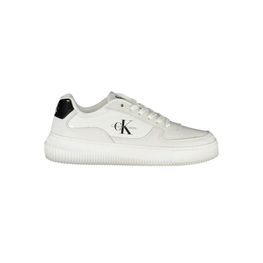 Calvin Klein sleek white lace-up sneakers with contrast details and branded accents, featuring eco-friendly materials.