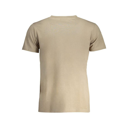 Back view of Norway 1963 beige cotton t-shirt with short sleeves and crew neck featuring printed logo.