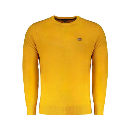 Norway 1963 yellow wool men's sweater with embroidered detail and classic crew neck, showcasing casual elegance and comfort.
