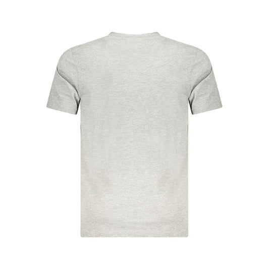 Back view of Cavalli Class Gray Cotton Men's T-Shirt with bold print and iconic logo, short sleeves, and crew neck design.
