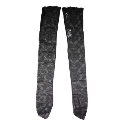 Dolce & Gabbana Black Floral Lace Cotton Stretch Stockings Socks