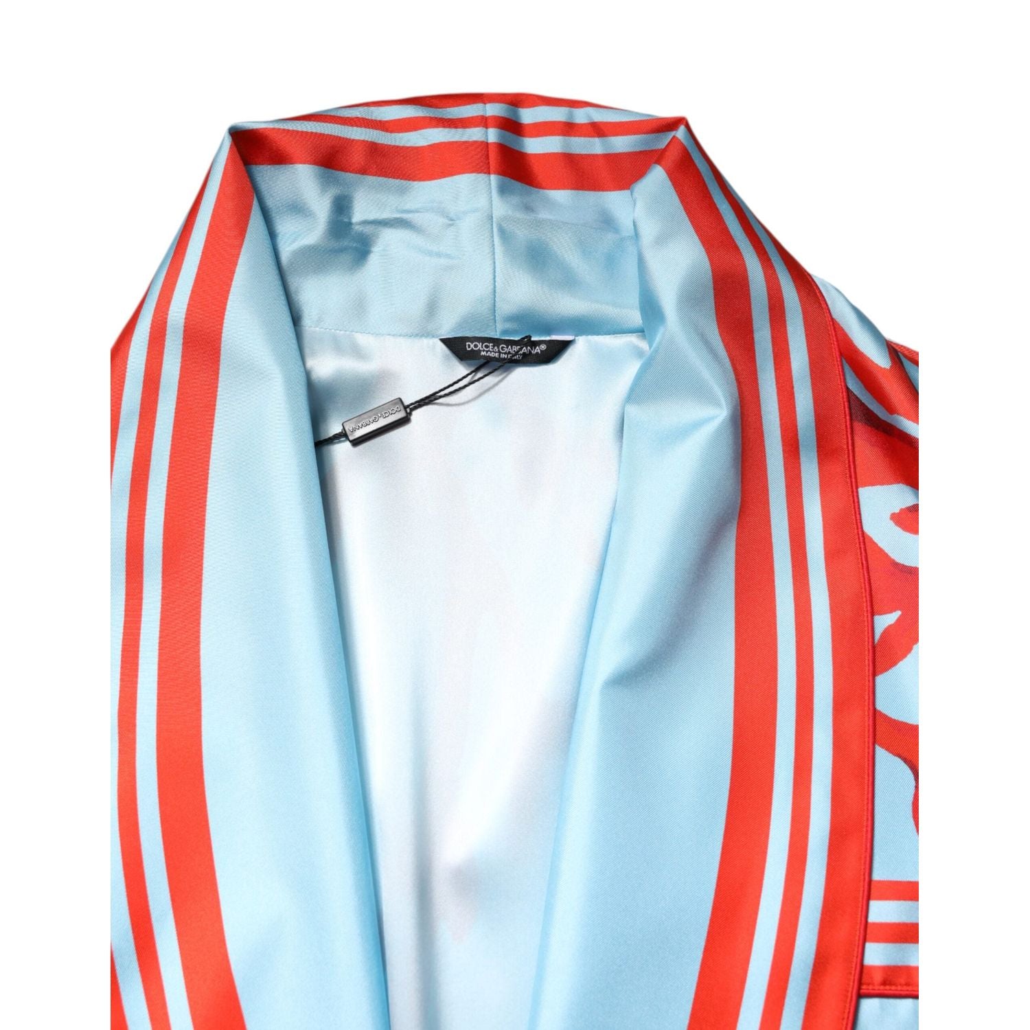 Dolce & Gabbana Blue Red Coral Print Wrap Robe Coat Jacket