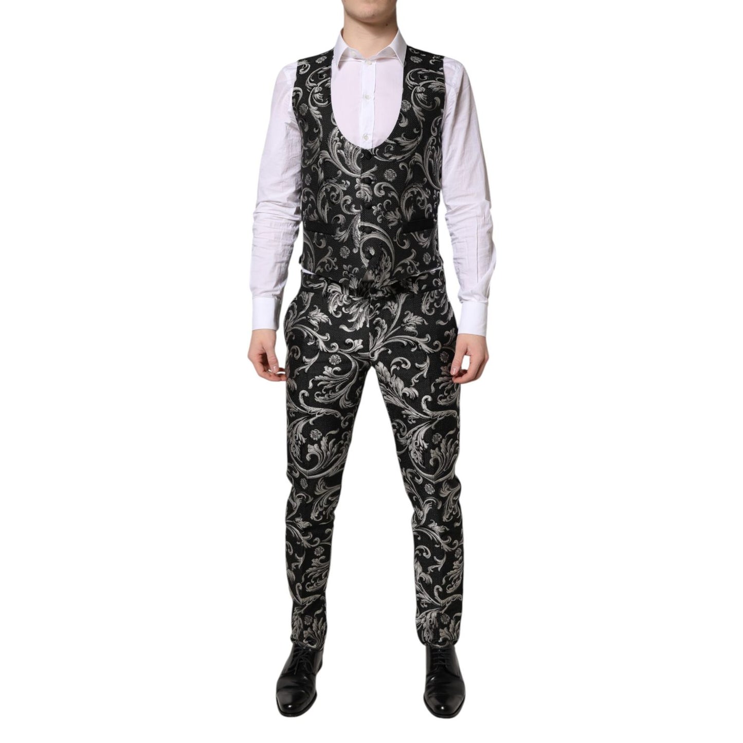 Dolce & Gabbana Black Gray MARTINI Jacquard Men 3 Piece Suit