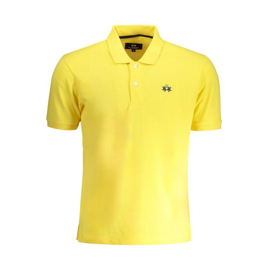 La Martina yellow cotton polo shirt, short-sleeved with two buttons and embroidered logo, regular fit.
