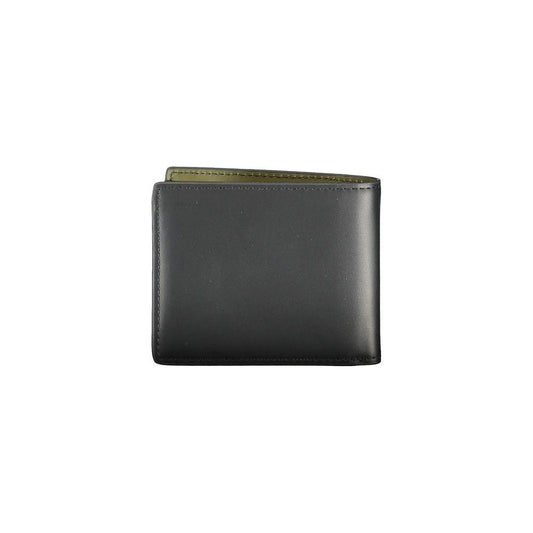 Tommy Hilfiger black leather wallet with double card slots, contrasting details, and logo print.