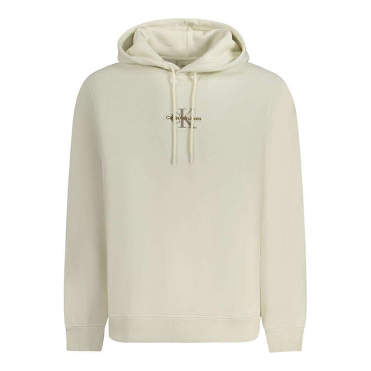 Calvin Klein white cotton men sweater with embossed logo, eco-friendly design, and blend of 61% cotton and 39% polyester.