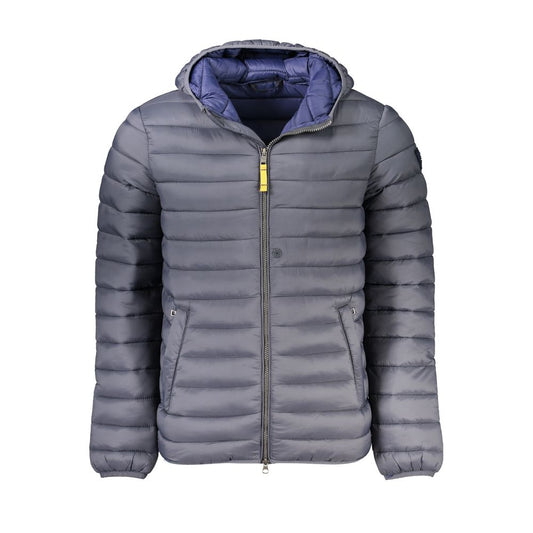 Armata Di Mare Gray Hooded Polyamide Men's Jacket with Internal and External Pockets, Featuring Zip and Logo Detail