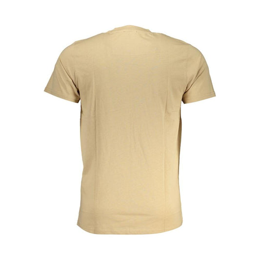 Back view of Cavalli Class beige cotton short-sleeved T-shirt with a crew neck and logo print design.