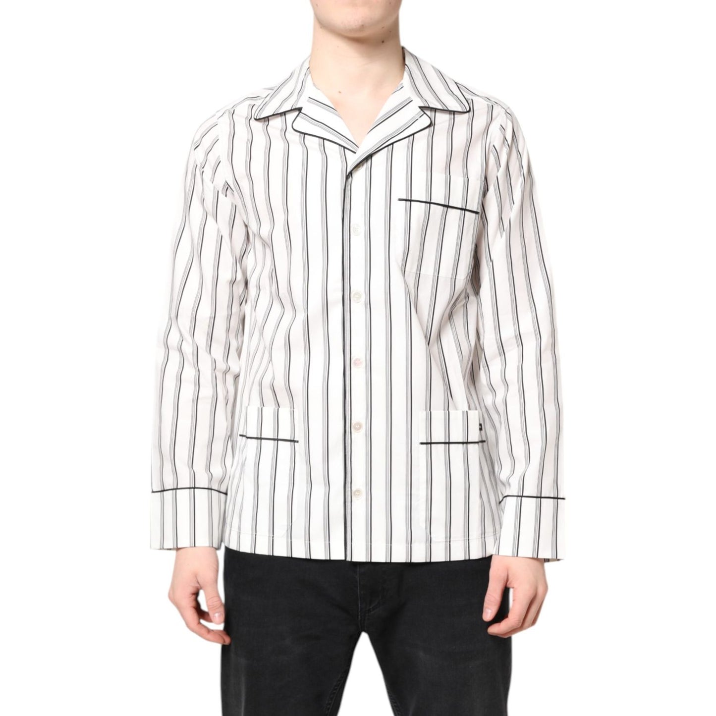 Dolce & Gabbana White Stripes Lounge Pajama Sleepwear Shirt
