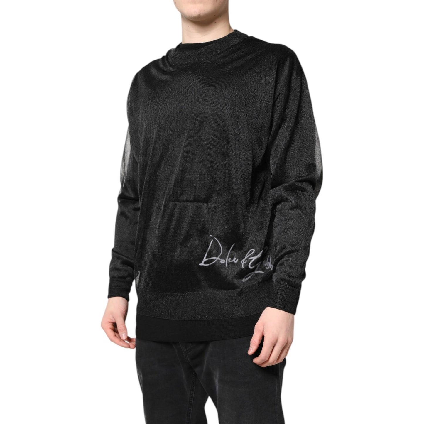 Dolce & Gabbana Black Logo Knitted Crewneck Pullover Sweater