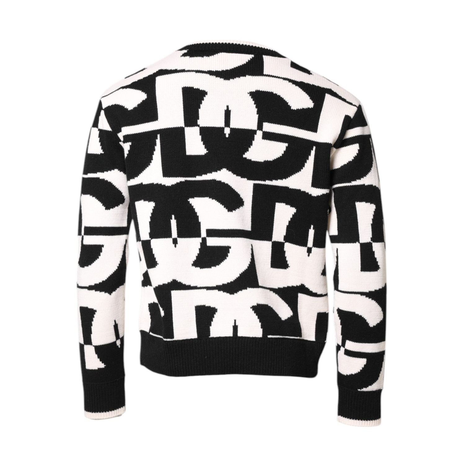 Dolce & Gabbana Black White Knit Logo Print Pullover Sweater