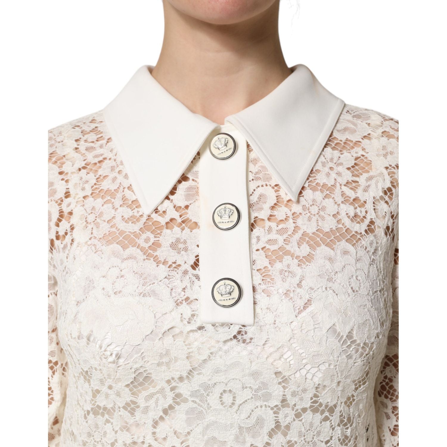 Dolce & Gabbana White Floral Lace Long Sleeves Shift Dress