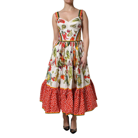 Dolce & Gabbana White Vegetables Sleeveless A-line Midi Dress