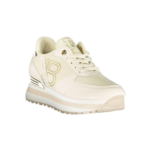 Laura Biagiotti beige polyester women's sneaker with logo and embroidery, featuring comfortable removable footbed.