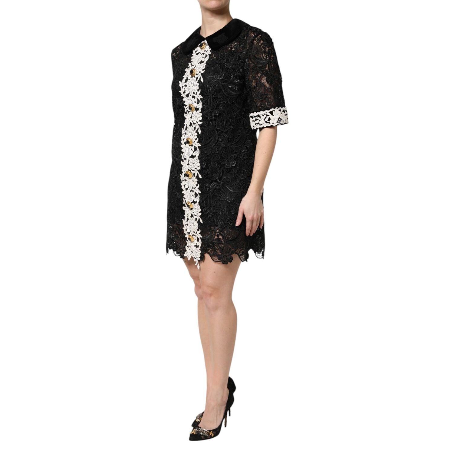 Dolce & Gabbana Black Floral Lace Embellished Mini Dress