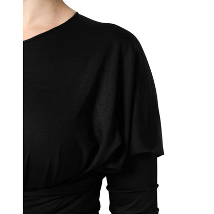 Dolce & Gabbana Black Wool Long Sleeves Sheath Midi Dress