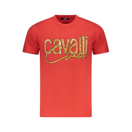Cavalli Class Red Cotton Men T-Shirt with Crew Neck and Logo Print