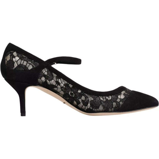 Dolce & Gabbana black Mary Jane Taormina lace pumps with leather sole, high craftsmanship, made in Italy.