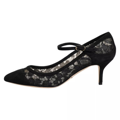 Dolce & Gabbana Black Mary Jane Taormina Lace Pumps Shoes