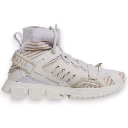 Dolce & Gabbana Sorrento white sock sneakers with logo, high-top slip-on, rubber sole, lace-up, made in Italy, casual style.