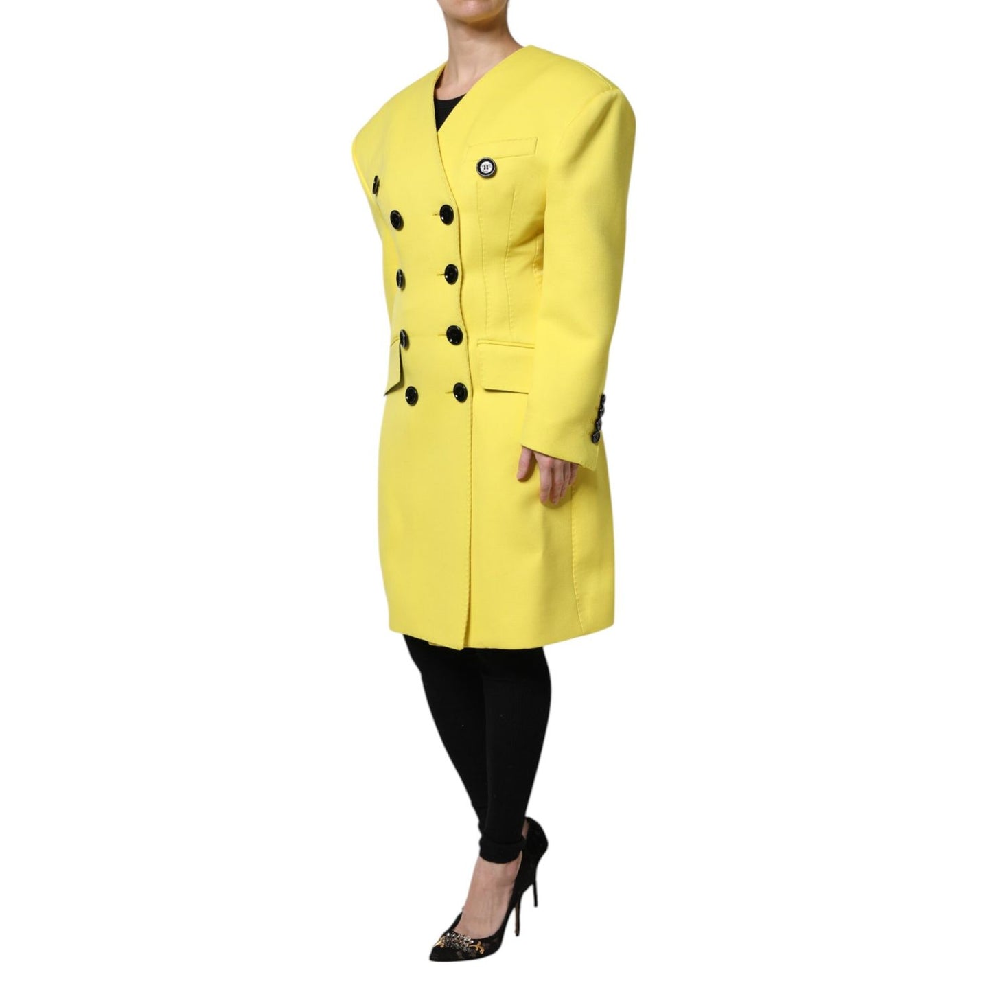Dolce & Gabbana Yellow Double Breasted Trench Coat Jacket