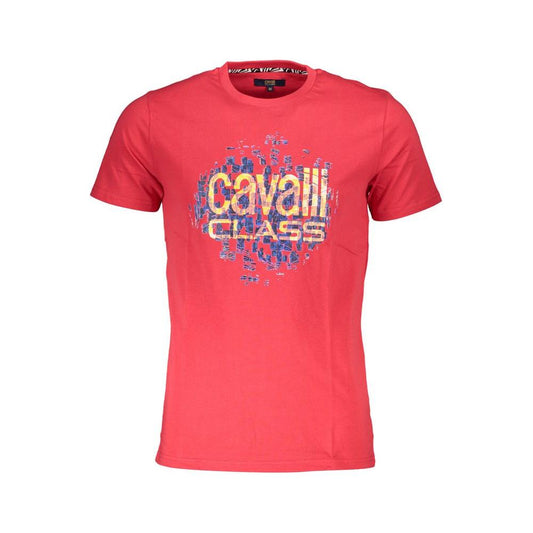 Cavalli Class red cotton t-shirt with short sleeves, round neck, and logo print.
