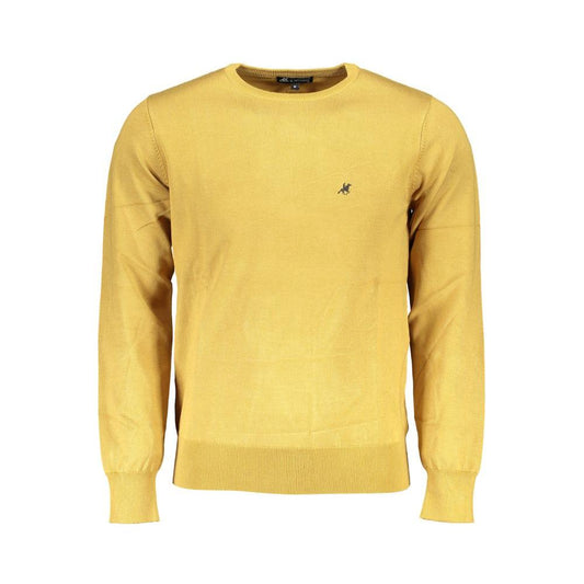 U.S. Grand Polo yellow nylon sweater with embroidered logo, long sleeves, and crew neck design.